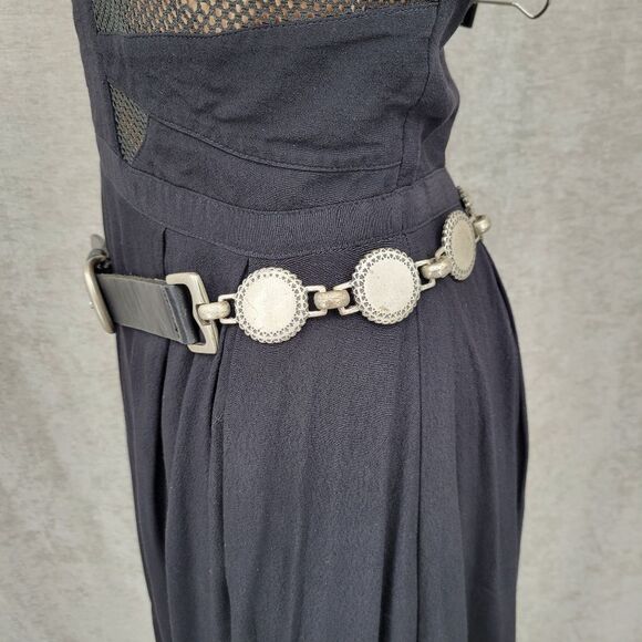 Fossil Vintage Italian Black Leather  and Silver Concho Coin Chain Women's Belt - Picture 13 of 14